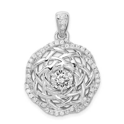 6mm CZ Diamond Center Woven Pendant Sterling Silver Rhodium-plated QP5073, MPN: QP5073, 883957938653