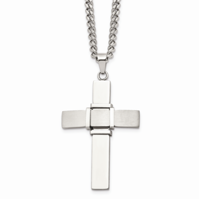 Brushed Cross Necklace Stainless Steel Polished SRN1603-22 by Chisel, MPN: SRN1603-22, 886774622675