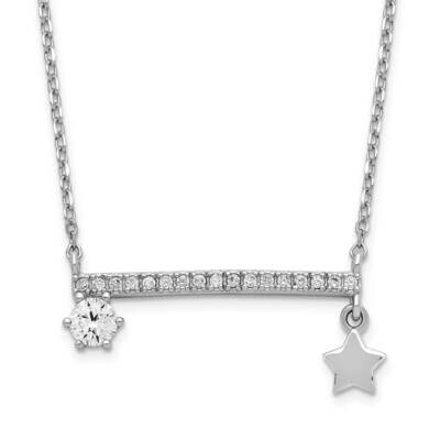 CZ Diamond Dangle Star Bar Necklace 17.75 Inch Sterling Silver Rhodium-Plated QG6181-17.75, MPN: QG…