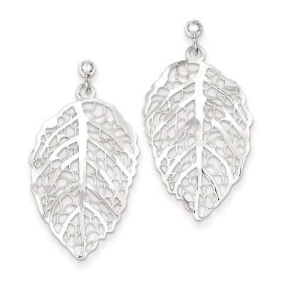 Leaf Post Dangle Earrings Sterling Silver Polished QE8978, MPN: QE8978, 886774646466