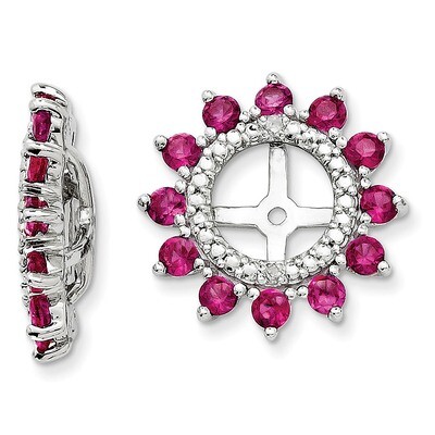Diamond &amp; Created Ruby Earring Jacket Sterling Silver Rhodium QJ104JUL, MPN: QJ104JUL, 191101388521