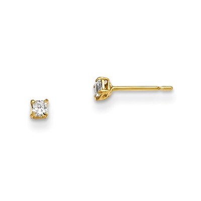 2Mm Square CZ Basket Set Stud Earrings 14k Gold GK658, MPN: GK658, 191101459122