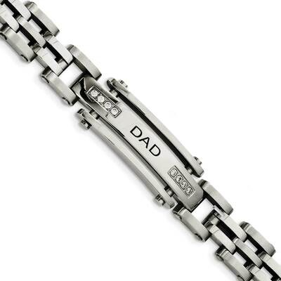CZ Stone Dad 8.5 Inch Bracelet Stainless Steel Polished SRB928-8.5 by Chisel, MPN: SRB928-8.5, 8867…