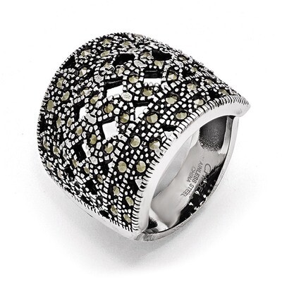 Polished and Antiqued Marcasite Ring - Stainless Steel SR432 by Chisel, MPN: SR432, 886774306704