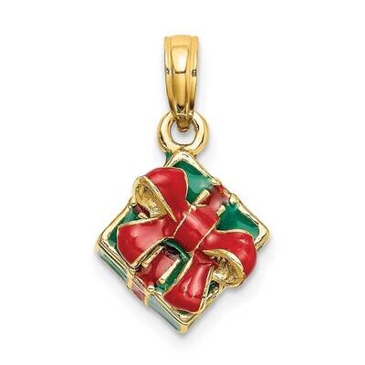 Enamel Green Gift Box Red Bow Charm 14k Gold 3-D K7014, MPN: K7014, 637218138678