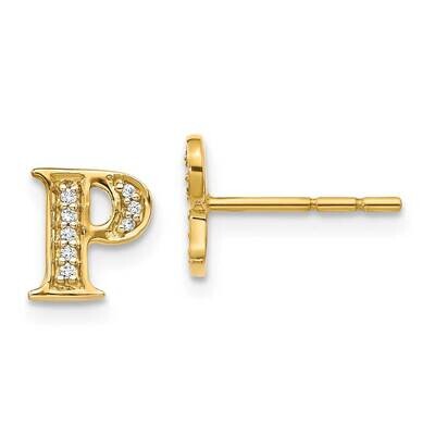 Initial P Earrings 14k Gold Diamond EM4170P-006-YA, MPN: EM4170P-006-YA, 883957261744