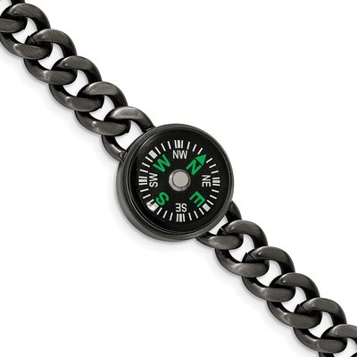 Gun Metal IP-plated Compass 8.25 Inch Bracelet Stainless Steel Brushed SRB1961-8.25 by Chisel, MPN:…
