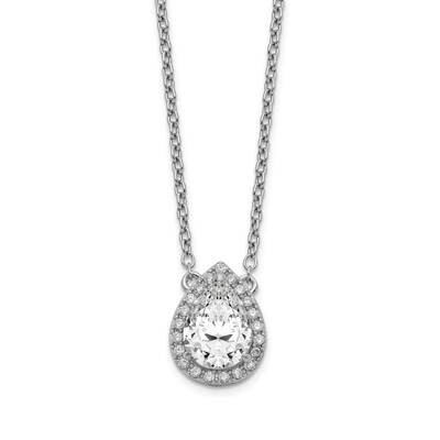 Pear Cz Halo with 1 Inch Extension Necklace Sterling Silver Rhodium-plated QG5485-16, MPN: QG5485-1…