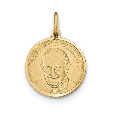 Papa Francesco Medal Pendant 14k Yellow Gold Polished and Satin K5688, MPN: K5688, 191101359392