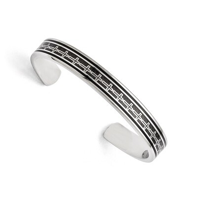 Polished Carbon Fiber Black IP-plated Crosses Bangle - Stainless Steel SRB1502 by Chisel, MPN: SRB1…