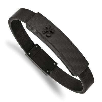 Black Ip with Solid Carbon Fiber Leather 8.25 Inch Bracelet Stainless Steel Brushed SRB2397-8.25, M…