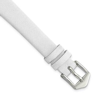 Gold-tone 12mm White Classic Calfskin Buckle Watch Band Silver-tone BA537-12, MPN: BA537-12,