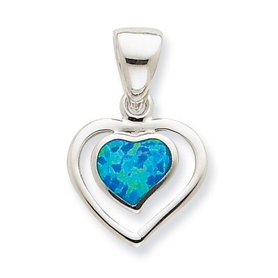 Blue Opal Inlay Heart Pendant Sterling Silver QP1894, MPN: QP1894, 883957143255