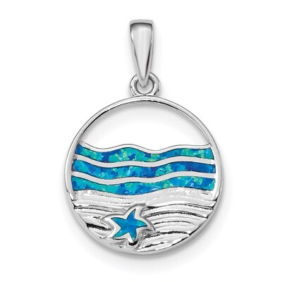Blue Created Opal Starfish Ocean Pendant Sterling Silver Rhodium-plated QP4882, MPN: QP4882, 886774…