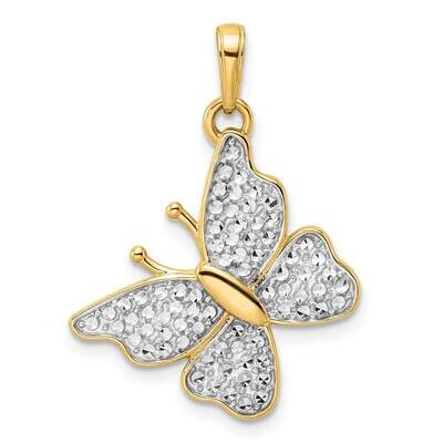 Fancy Butterfly Pendant 14k Gold and White Rhodium Diamond-Cut M2968, MPN: M2968,