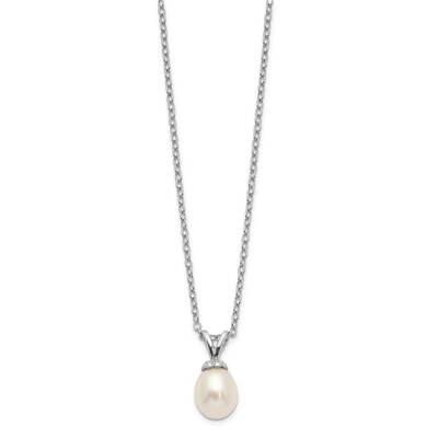 White Rice 6-7mm Freshwater Cultured Pearl Necklace Sterling Silver Rhodium Plated QH5468-14 by Mad…