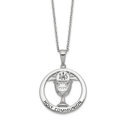 Enameled Cz Holy Communion Necklace Sterling Silver QG5300-17.5, MPN: QG5300-17.5, 886774012391