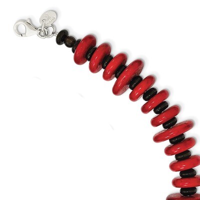 Agate and Red Reconstructed Magnesite with 1 inch Extender Bracelet 7.5 Inch Sterling Silver QH5302…