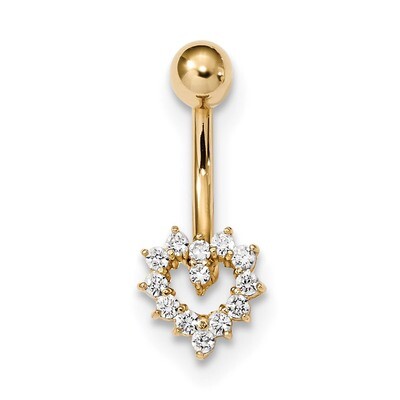 CZ Diamond Heart Belly Ring 14k Gold BD136, MPN: BD136, 886774006567
