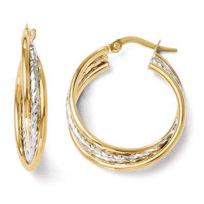 Leslie&#39;s Polished and Textured Twisted Hoop Earrings - 14k Gold Two-tone HB-LE421, MPN: LE421, 8839…