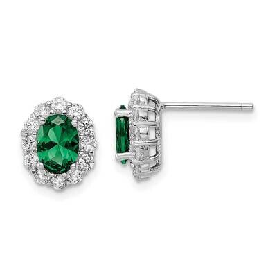 Rhodium-Plated Green and Clear CZ Diamond Post Earrings Sterling Silver Polished QE16166, MPN: QE16…