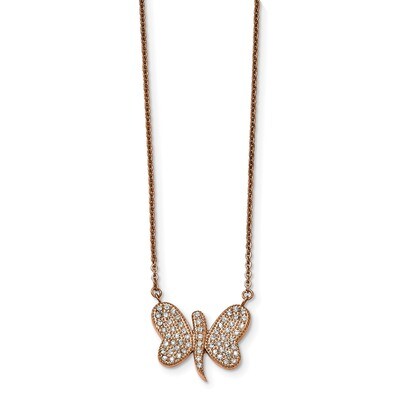 Rose IP-plated with Preciosa Crystal Butterfly with 2 inch Necklace Stainless Steel SRN2016-16 by C…