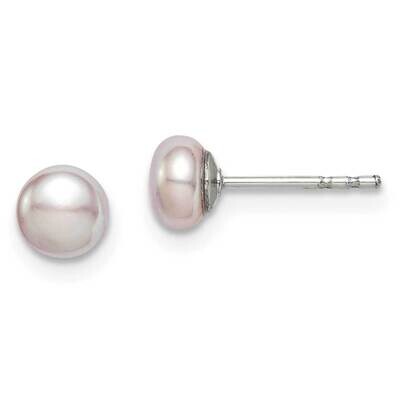 4-5mm Purple Fw Cultured Button Pearl Stud Earrin Sterling Silver Rhodium-plated QE12689, MPN: QE12…
