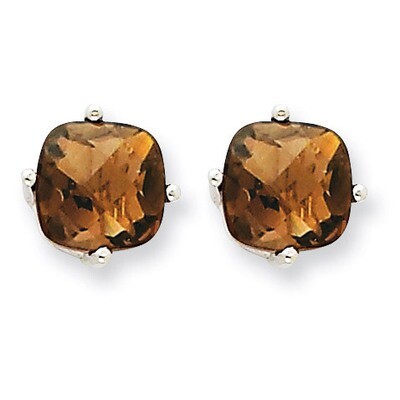 7mm Cushion Smokey Quartz Earring 14k White Gold XE108WCQ, MPN: XE108WCQ, 883957090955
