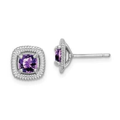 Amethyst Square Post Earrings Sterling Silver Rhodium Plated QE14493FEB, MPN: QE14493FEB, 883957741…