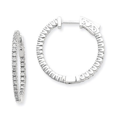 Diamond Round Hoop with Safety Clasp Earrings 14k White Gold XE1984WAA, MPN: XE1984WAA, 191101380785