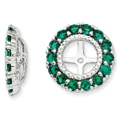 Diamond &amp; Created Emerald Earring Jacket Sterling Silver Rhodium QJ146MAY, MPN: QJ146MAY, 886774194…