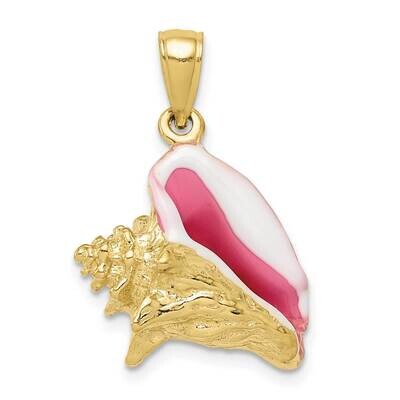 3-Dimensional Pink &amp; White Enameled Conch Shell Pendant 10k Gold Polished 10K1073, MPN: 10K1073,