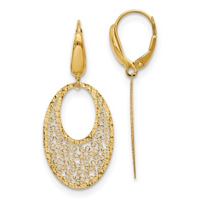 Leslie&#39;s Floral Dangle Leverback Earrings 14k Gold Polished &amp; Textured HB-LE1602, MPN: LE1602, 1911…