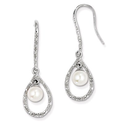 Diamond and Cultured Pearl Dangle Earrings Sterling Silver Rhodium-plated QE10320, MPN: QE10320, 88…