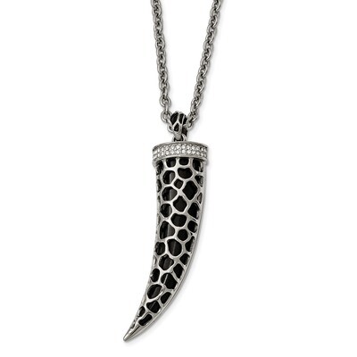 Black Glass, Enamel, Crystal Horn Necklace Stainless Steel Polished SRN2245-28 by Chisel, MPN: SRN2…