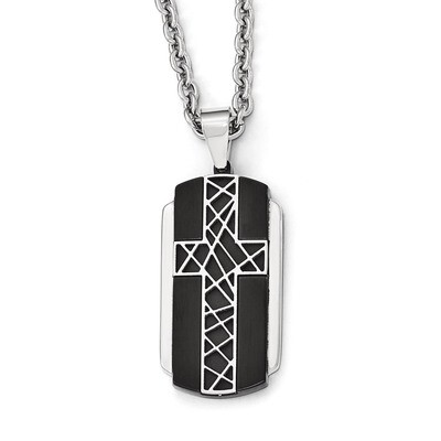 Brushed and Polished Black IP-plated Cross Necklace - Stainless Steel SRN1991-24 by Chisel, MPN: SR…