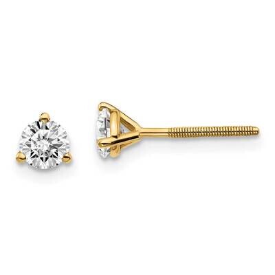 1/2ctw Cert. SI1/SI2 G H I Lab Grown Diamond 3 Prong Screwbk Earrings 14k Yellow Gold EM1007S-050C-…