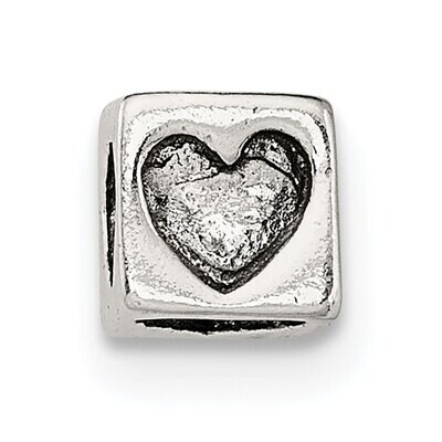 Large Heart Block Bead Sterling Silver Polished SS5027, MPN: SS5027,