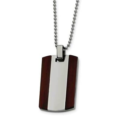 Wood Dog Tag Pendant Necklace Stainless Steel SRN447-24, MPN: SRN447-24, 886774040226