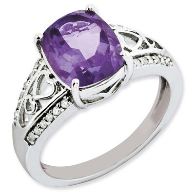 Amethyst &amp; Diamond Ring Sterling Silver QR3059AM, MPN: QR3059AM, 883957167374