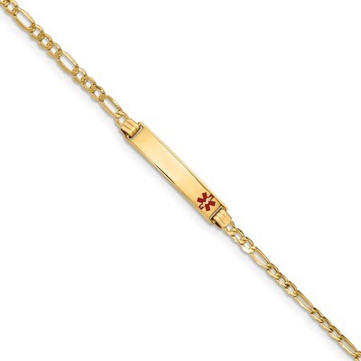 7 Inch Medical Polished Red Enamel ID with Hollow Link Bracelet 14k Gold XM556FR-7, MPN: XM556FR-7,…