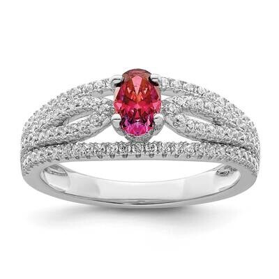Red Swarovski Crystal &amp; CZ Diamond Ring Sterling Silver Rhodium-Plated QR7371, MPN: QR7371,