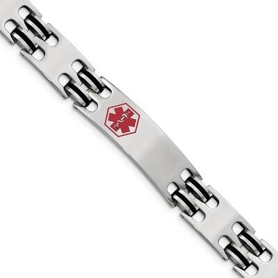 Black Rubber Red Enamel 8.25 Inch Medical Bracelet Stainless Steel SRB550-8.25 by Chisel, MPN: SRB5…