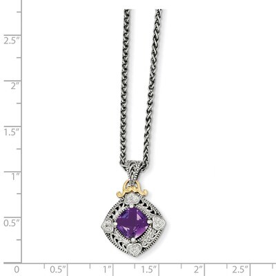 Diamond &amp; Amethyst Necklace Sterling Silver &amp; 14k Gold QTC738, MPN: QTC738, 883957409238