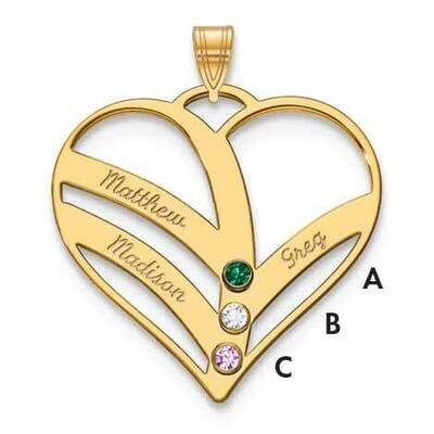3 Name Mothers Heart Charm with 14KY Bezels and Birthstones 10k Gold 10XNA865/3Y, MPN: 10XNA865/3Y,