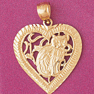 Dazzlers Jewelry Cat in Heart Pendant Necklace Charm Bracelet in Yellow, White or Rose Gold 3893, M…