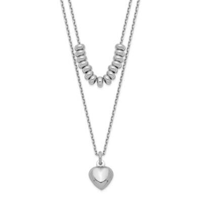 2-Strand Beads &amp; Heart Dangle Necklace Sterling Silver Rhodium-Plated QG5268-16, MPN: QG5268-16, 88…