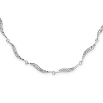 Wavy Link CZ Diamond with 2.25 In Extender Necklace 15.5 Inch Sterling Silver QG6001-15.5, MPN: QG6…
