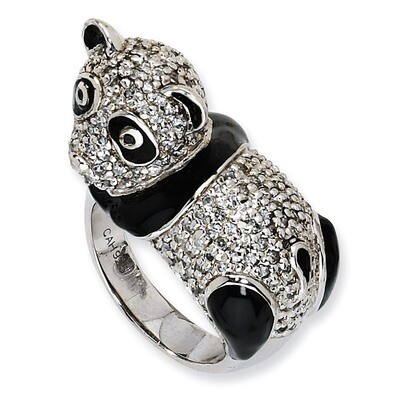 Enameled Cz Panda Ring Sterling Silver QCM598-7