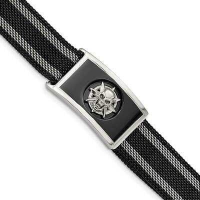 Black Ip-Plated Mesh Adj Magnetic Skull Bracelet Stainless Steel Polished SRB2939, MPN: SRB2939, 19…